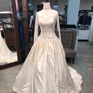 Vintage Alfred Angelo Silk Wedding Dress, LONG SLEEVE Ballgown Size 12 Reg $9999